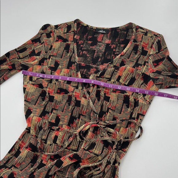 Vintage Mica Multicolor Long Sleeve true Wrap Dress geometric stretch retro - Picture 3 of 8